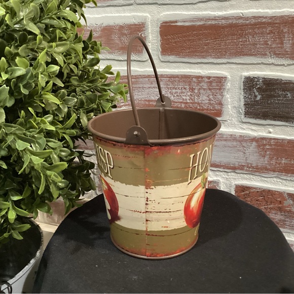 Metal Tin Crafted Bucket w Handle - Honey Crisp Apples Design - Vintage Look - Picture 4 of 8